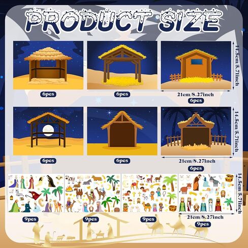Cholemy 72 Pcs Christmas Nativity Stickers Make a Nativity Scene Sticker Kit for Kids Christmas Crafts DIY Jesus Birth Stickers Christian Cardboard Ornament for Xmas Supplies Religious Party Favor in Kuwait