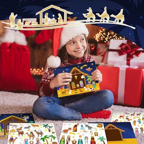 Cholemy 72 Pcs Christmas Nativity Stickers Make a Nativity Scene Sticker Kit for Kids Christmas Crafts DIY Jesus Birth Stickers Christian Cardboard Ornament for Xmas Supplies Religious Party Favor in Kuwait