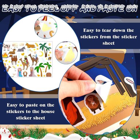 Cholemy 72 Pcs Christmas Nativity Stickers Make a Nativity Scene Sticker Kit for Kids Christmas Crafts DIY Jesus Birth Stickers Christian Cardboard Ornament for Xmas Supplies Religious Party Favor in Kuwait