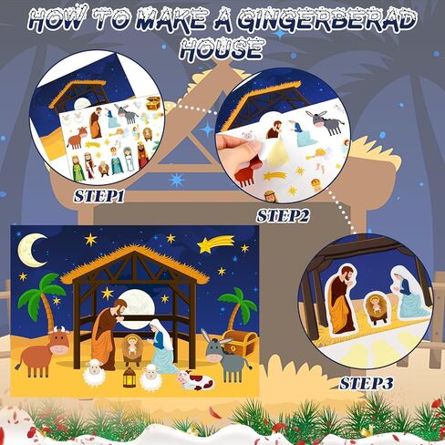 Cholemy 72 Pcs Christmas Nativity Stickers Make a Nativity Scene Sticker Kit for Kids Christmas Crafts DIY Jesus Birth Stickers Christian Cardboard Ornament for Xmas Supplies Religious Party Favor in Kuwait