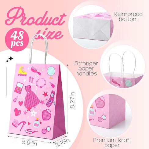 Dansydaisy 24 Pcs Hot Pink Goodie Bags Princess Gift Princess Party Favor Cute Candy Treat Bags with Handles for Birthday Party Favor Supplies Decorations in Kuwait