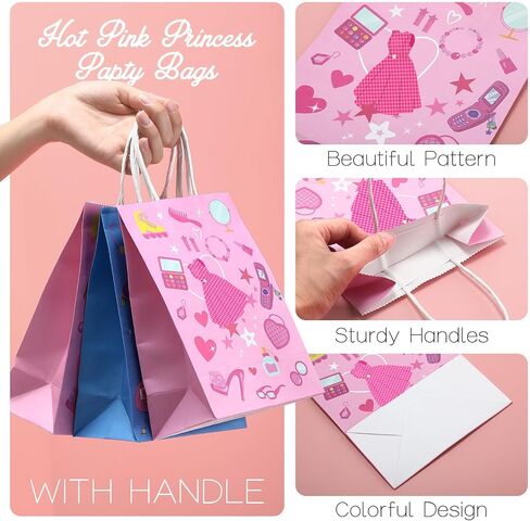 Dansydaisy 24 Pcs Hot Pink Goodie Bags Princess Gift Princess Party Favor Cute Candy Treat Bags with Handles for Birthday Party Favor Supplies Decorations in Kuwait