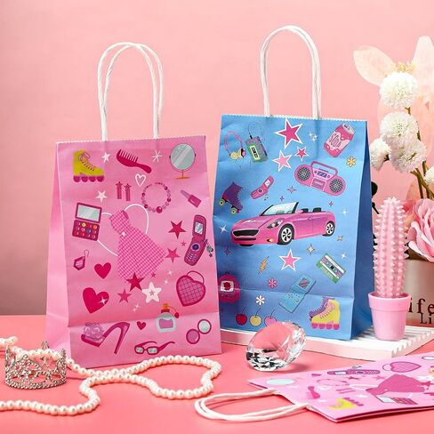 Dansydaisy 24 Pcs Hot Pink Goodie Bags Princess Gift Princess Party Favor Cute Candy Treat Bags with Handles for Birthday Party Favor Supplies Decorations in Kuwait