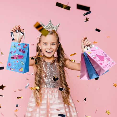 Dansydaisy 24 Pcs Hot Pink Goodie Bags Princess Gift Princess Party Favor Cute Candy Treat Bags with Handles for Birthday Party Favor Supplies Decorations in Kuwait