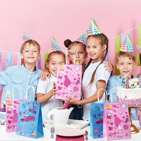 Dansydaisy 24 Pcs Hot Pink Goodie Bags Princess Gift Princess Party Favor Cute Candy Treat Bags with Handles for Birthday Party Favor Supplies Decorations in Kuwait