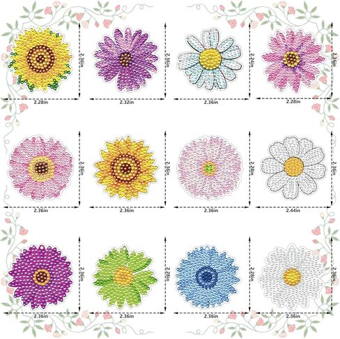 12PCS Flower Diamond Painting Keychains - 5D Diamond Painting by Numbers Kits Sunflower Diamond Key Chains Painting Acrylic Keychains Diamond Art Key Ring Pendant for Adults Beginners DIY Crafts in Saudi Arabia