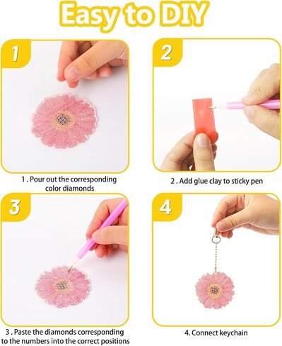 12PCS Flower Diamond Painting Keychains - 5D Diamond Painting by Numbers Kits Sunflower Diamond Key Chains Painting Acrylic Keychains Diamond Art Key Ring Pendant for Adults Beginners DIY Crafts in Saudi Arabia