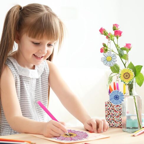 12PCS Flower Diamond Painting Keychains - 5D Diamond Painting by Numbers Kits Sunflower Diamond Key Chains Painting Acrylic Keychains Diamond Art Key Ring Pendant for Adults Beginners DIY Crafts in Saudi Arabia