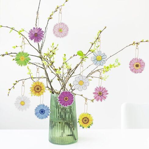 12PCS Flower Diamond Painting Keychains - 5D Diamond Painting by Numbers Kits Sunflower Diamond Key Chains Painting Acrylic Keychains Diamond Art Key Ring Pendant for Adults Beginners DIY Crafts in Kuwait