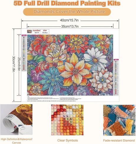 CEOVR Diamond Painting Kits, Flower Diamond Art Dots for Adults Beginners, 5D Full Drill DIY Gem Art Crystal Rhinestone, Adult Crafts Kits Wall Decor for Home Office 12x16in in Saudi Arabia