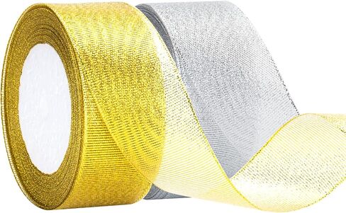 joycraft 3/4 Inch Glitter Ribbons, 50Yards Christmas Gift Ribbon, Metallic Glitter Ribbons, Sparkly Fabric Ribbons for Gift Wrapping, DIY Crafts, Party Deco, Wedding(Gold Silver) in Saudi Arabia