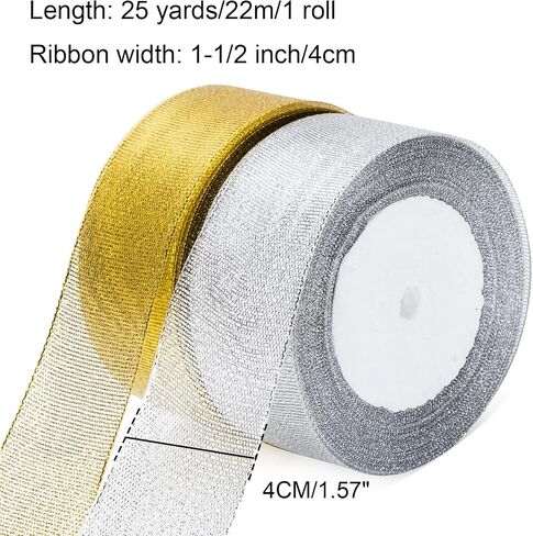 joycraft 3/4 Inch Glitter Ribbons, 50Yards Christmas Gift Ribbon, Metallic Glitter Ribbons, Sparkly Fabric Ribbons for Gift Wrapping, DIY Crafts, Party Deco, Wedding(Gold Silver) in Saudi Arabia