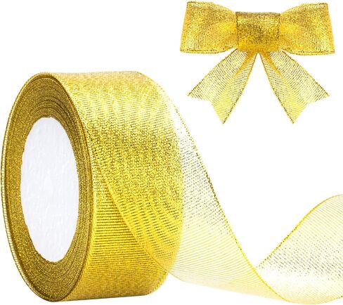 joycraft 3/4 Inch Glitter Ribbons, 50Yards Christmas Gift Ribbon, Metallic Glitter Ribbons, Sparkly Fabric Ribbons for Gift Wrapping, DIY Crafts, Party Deco, Wedding(Gold Silver) in Saudi Arabia