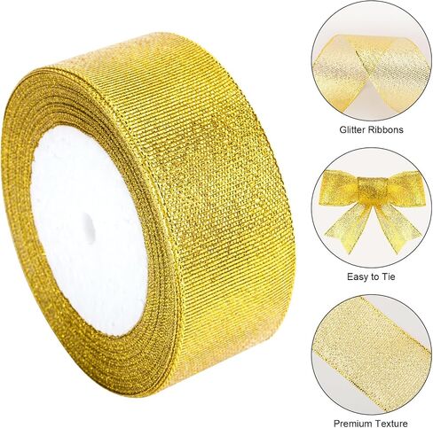 joycraft 3/4 Inch Glitter Ribbons, 50Yards Christmas Gift Ribbon, Metallic Glitter Ribbons, Sparkly Fabric Ribbons for Gift Wrapping, DIY Crafts, Party Deco, Wedding(Gold Silver) in Saudi Arabia