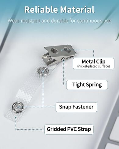 Uniclife 50 Pcs Metal Badge Clips with Grid Surface PVC Straps Double-Hole ID Badge Clips and Straps with Snap Heavy-Duty ID Strap Clips for Badge Name Tag Clips for ID Card Holders Clips Adapter in Saudi Arabia
