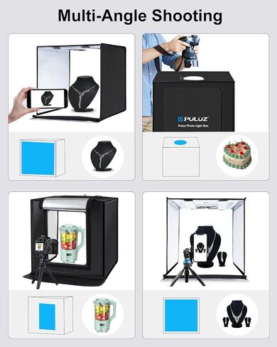 PULUZ Portable Light Box Photography, 16"x12"x16" Professional 3200-6500k Dimmable Photo Box with 320 LED Lights & 4 Color PVC Backdrops for Jewelry and Small Item Product Photography in Saudi Arabia