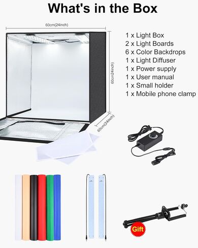 PULUZ Portable Light Box Photography, 16"x12"x16" Professional 3200-6500k Dimmable Photo Box with 320 LED Lights & 4 Color PVC Backdrops for Jewelry and Small Item Product Photography in Saudi Arabia