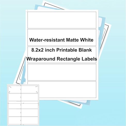 ملصقات زجاجات مياه Bleidruck مقاس 8.2 بوصة × 2 بوصة، ملصقات مقاومة للماء باللون الأبيض غير اللامع، 75 قطعة ملصقات مستطيلة ملفوفة فارغة قابلة للطباعة للطابعة النافثة للحبر in Kuwait
