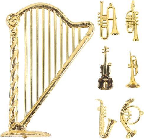 7Pcs Miniature Dollhouse Instruments Accessories Mini Musical Instrument Model Set Including Violins Drums Saxophone Trumpet for Christmas Tree Hanging Decor in Saudi Arabia