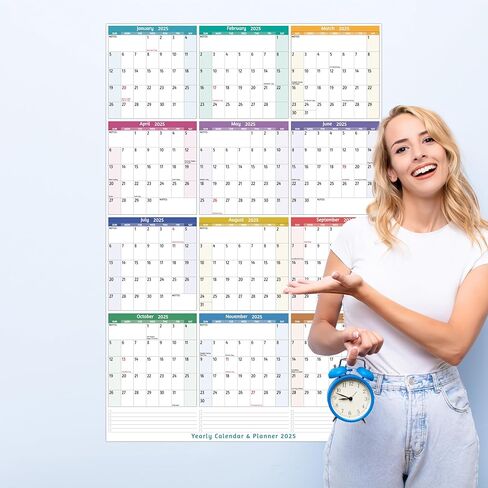 تقويم حائط سنوي 2025 - تقويم سنوي كبير 2025، يناير 2025 - ديسمبر 2025، 25.2 بوصة × 38.2 بوصة (مفتوح)، تقويم 2025 12 شهرًا، تقويم حائط سنوي 2025 مع قوائم المهام والملاحظات والملصقات، كل ذلك في صفحة واحدة in Kuwait