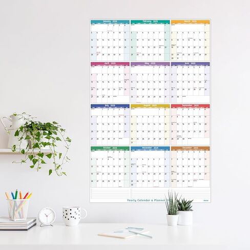 تقويم حائط سنوي 2025 - تقويم سنوي كبير 2025، يناير 2025 - ديسمبر 2025، 25.2 بوصة × 38.2 بوصة (مفتوح)، تقويم 2025 12 شهرًا، تقويم حائط سنوي 2025 مع قوائم المهام والملاحظات والملصقات، كل ذلك في صفحة واحدة in Kuwait