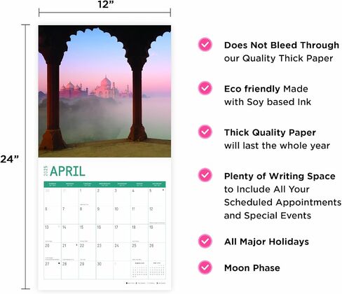 تقويم حائط شهري للهند لعام 2025 من برايت داي، 30.48 × 30.48 سم تاج محل دلهي in Saudi Arabia