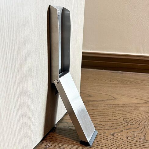 Stainless Steel Door Stopper, Kickdown Door Stop, No Drilling Door Holder with Adhesive Sticker for Bottom of Door, Easy Pedal Kick Down Door Stoppers - Black in Kuwait