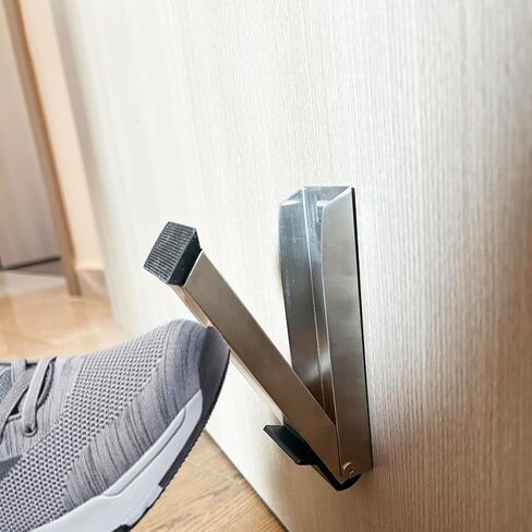 Stainless Steel Door Stopper, Kickdown Door Stop, No Drilling Door Holder with Adhesive Sticker for Bottom of Door, Easy Pedal Kick Down Door Stoppers - Black in Kuwait