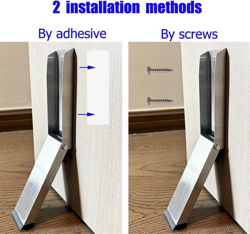 Stainless Steel Door Stopper, Kickdown Door Stop, No Drilling Door Holder with Adhesive Sticker for Bottom of Door, Easy Pedal Kick Down Door Stoppers - Black in Kuwait