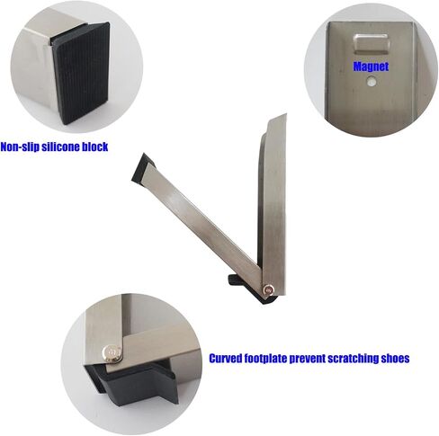 Stainless Steel Door Stopper, Kickdown Door Stop, No Drilling Door Holder with Adhesive Sticker for Bottom of Door, Easy Pedal Kick Down Door Stoppers - Black in Kuwait