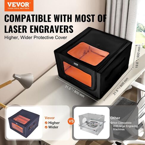 VEVOR Laser Engraver Enclosure 31.5 x 31.5 x 19.6, Dual-Direction Viewing, Flame Retardant and Fireproof Cover, with Exhaust Fan and Pipe, Insulates Smoke, Noise and Eye Protection, Black in Saudi Arabia