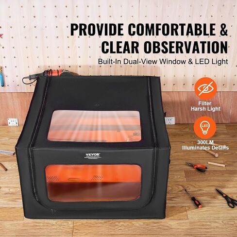 VEVOR Laser Engraver Enclosure 31.5 x 31.5 x 19.6, Dual-Direction Viewing, Flame Retardant and Fireproof Cover, with Exhaust Fan and Pipe, Insulates Smoke, Noise and Eye Protection, Black in Saudi Arabia