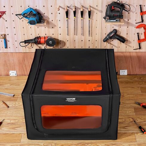 VEVOR Laser Engraver Enclosure 31.5 x 31.5 x 19.6, Dual-Direction Viewing, Flame Retardant and Fireproof Cover, with Exhaust Fan and Pipe, Insulates Smoke, Noise and Eye Protection, Black in Saudi Arabia