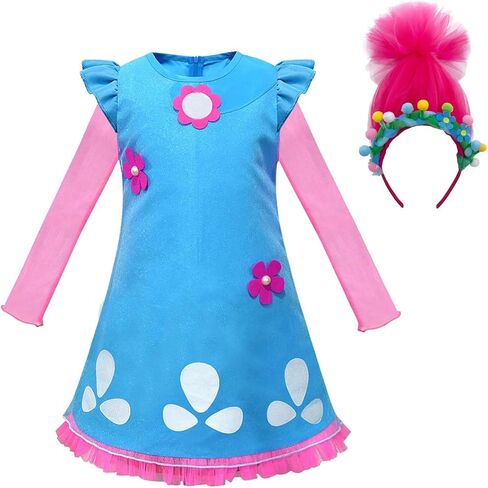 Kids Little Girl Poppy Princess Fancy Dress Up Outfit Halloween Cosplay Costumes in Kuwait