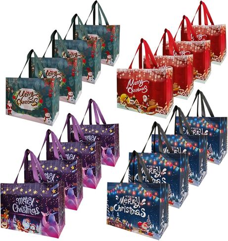 UNCOJOY 16PCS Christmas Gift Bags Christmas Treat Bags with Handle Reusable Christmas Bag in Saudi Arabia