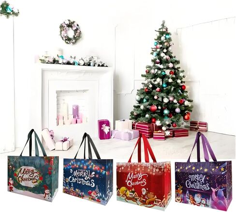 UNCOJOY 16PCS Christmas Gift Bags Christmas Treat Bags with Handle Reusable Christmas Bag in Saudi Arabia