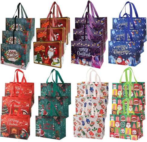 UNCOJOY 16PCS Christmas Gift Bags Christmas Treat Bags with Handle Reusable Christmas Bag in Saudi Arabia
