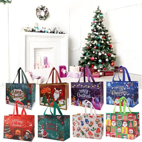 UNCOJOY 16PCS Christmas Gift Bags Christmas Treat Bags with Handle Reusable Christmas Bag in Saudi Arabia