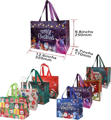 UNCOJOY 16PCS Christmas Gift Bags Christmas Treat Bags with Handle Reusable Christmas Bag in Saudi Arabia