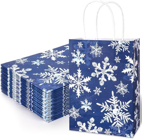 AnyDesign 24Pcs Christmas Paper Gift Bags Blue Snowflake Party Favor Bags with Handles Decorative Goodie Candy Treat Bags for Xmas Winter Party Supplies in Saudi Arabia
