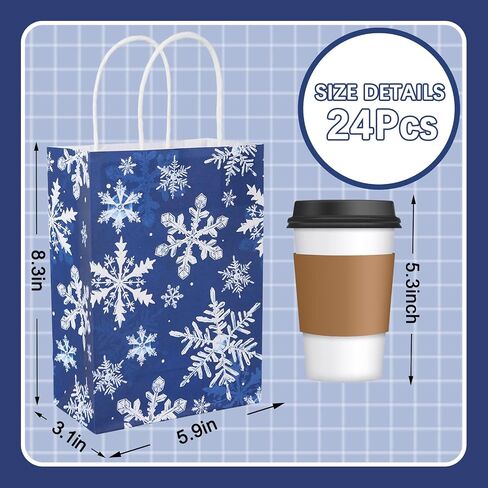 AnyDesign 24Pcs Christmas Paper Gift Bags Blue Snowflake Party Favor Bags with Handles Decorative Goodie Candy Treat Bags for Xmas Winter Party Supplies in Saudi Arabia
