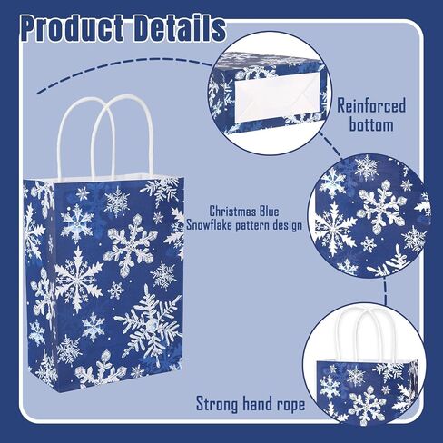 AnyDesign 24Pcs Christmas Paper Gift Bags Blue Snowflake Party Favor Bags with Handles Decorative Goodie Candy Treat Bags for Xmas Winter Party Supplies in Saudi Arabia