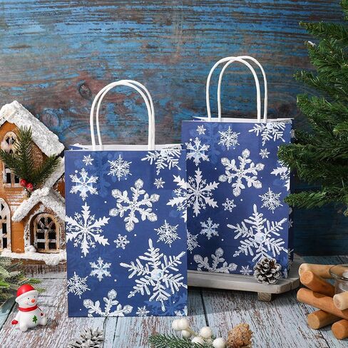 AnyDesign 24Pcs Christmas Paper Gift Bags Blue Snowflake Party Favor Bags with Handles Decorative Goodie Candy Treat Bags for Xmas Winter Party Supplies in Saudi Arabia