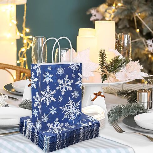 AnyDesign 24Pcs Christmas Paper Gift Bags Blue Snowflake Party Favor Bags with Handles Decorative Goodie Candy Treat Bags for Xmas Winter Party Supplies in Saudi Arabia