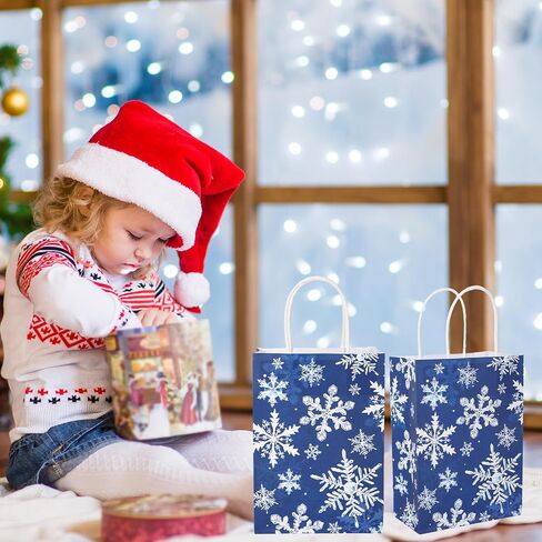 AnyDesign 24Pcs Christmas Paper Gift Bags Blue Snowflake Party Favor Bags with Handles Decorative Goodie Candy Treat Bags for Xmas Winter Party Supplies in Saudi Arabia
