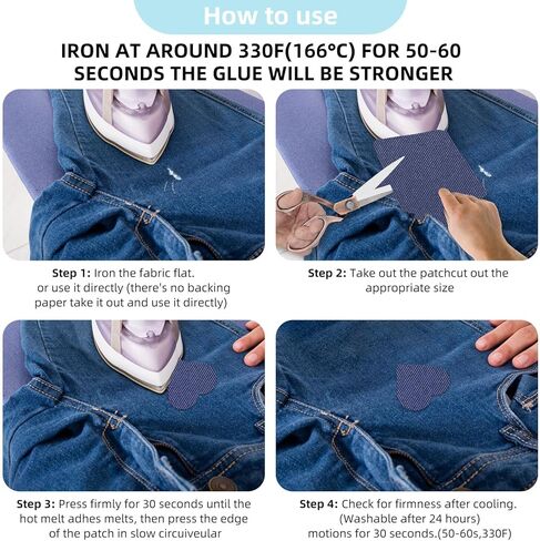 WLLHYF بقع حديدية لإصلاح الملابس 12 قطعة مستطيلة كبيرة بلون الدينيم لإصلاح الجينز والملابس in Kuwait