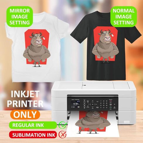 ورق نقل حراري قابل للطباعة للطابعات النافثة للحبر، عبوة مختلطة 20 ورقة - ورق نقل قابل للكي من القماش الخفيف والداكنة للقمصان التي تصنعها بنفسك، مقاس 8.5 × 11 بوصة in Kuwait