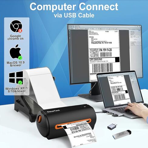 طابعة ملصقات OausTect USB، طابعة ملصقات حرارية بعرض 1.57 بوصة - 4.3 بوصة لملصق الشحن، ملصقات الباركود، الإيصالات، الملصقات، طابعة ملصقات سطح المكتب عالية السرعة 150 مم/ثانية متوافقة مع Windows، MAC in Kuwait