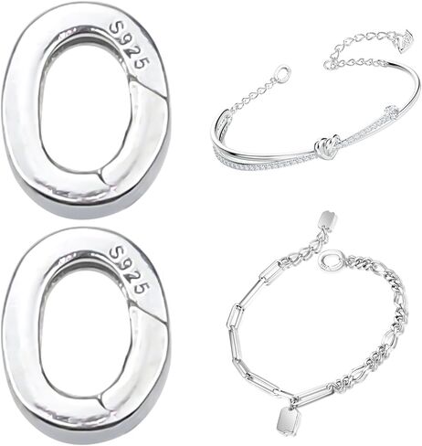 2 حزمة 925 الفضة الاسترليني البيضاوي قلادة اللؤلؤ محسن، المعادن بوابة الربيع حلقات موصل المشبك قلادة لسوار خلخال صنع المجوهرات in Kuwait