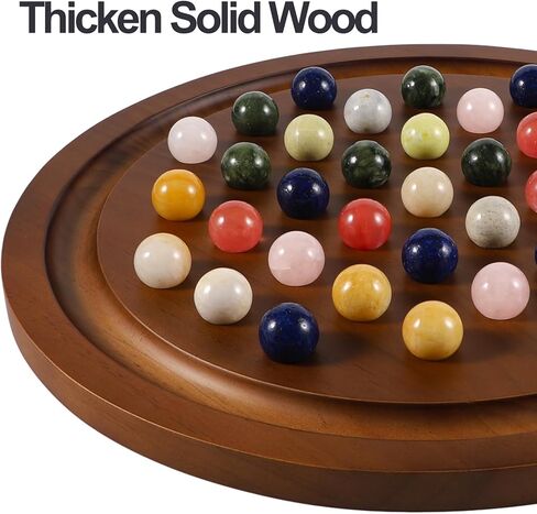 مجموعة ألعاب سوليتير كبيرة مصنوعة يدويًا من الرخام الخشبي الصلب مع 36 كرة من الرخام الطبيعي ألعاب لوحية مستديرة سميكة كلاسيكية للبالغين ليلة اللعب (جوز، متوسط) in Kuwait